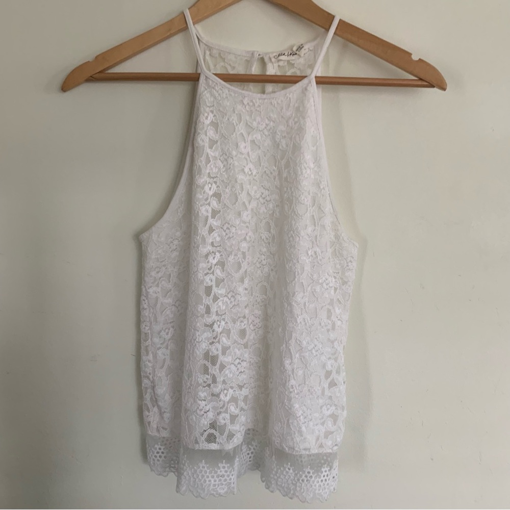 Chloe & Katie White Asymmetrical Lace Tank Top
